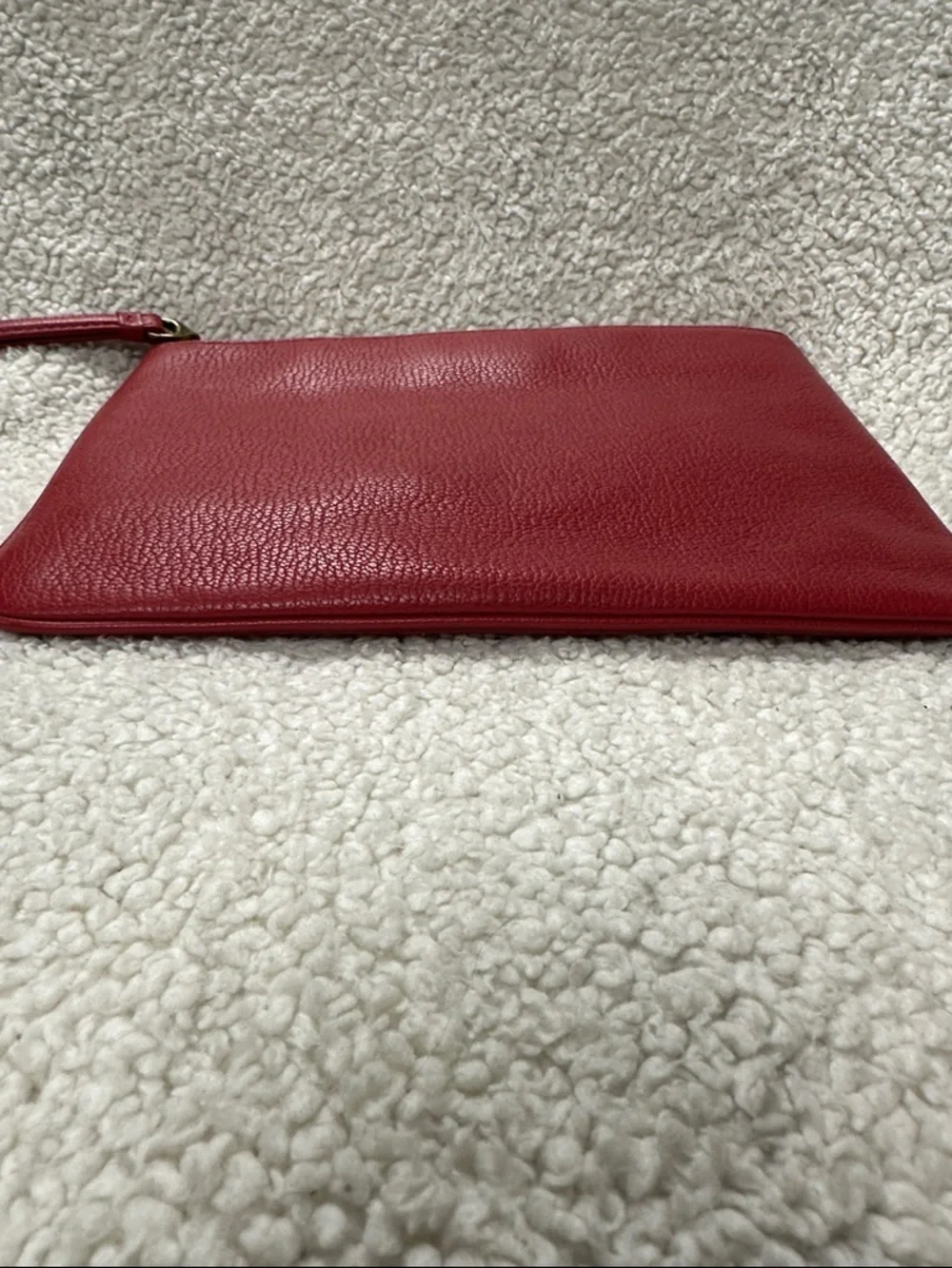 Ralph Lauren Millbrook Pouch Large Wristlet Deep Red Pebbled Leather NWT